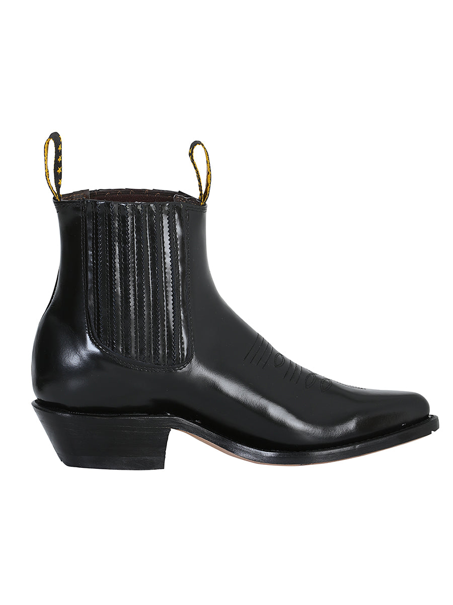 El General Men's Leather Pointed Toe Cowboy Ankle Boot - Made in Mexico - Chameleon Black 181 — view 3