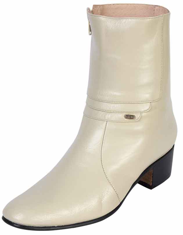 El Besserro Men's Goat Leather Charro Ankle Dress Boot- Bone White #200 — view 2