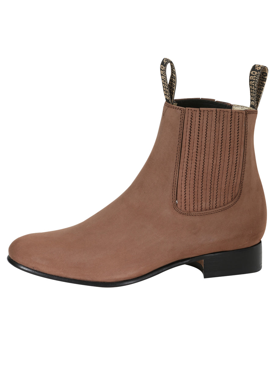 El Besserro Charro Men's Leather Cowboy Ankle Boot - Made in Mexico - Nubuck Camel 204 — view 2