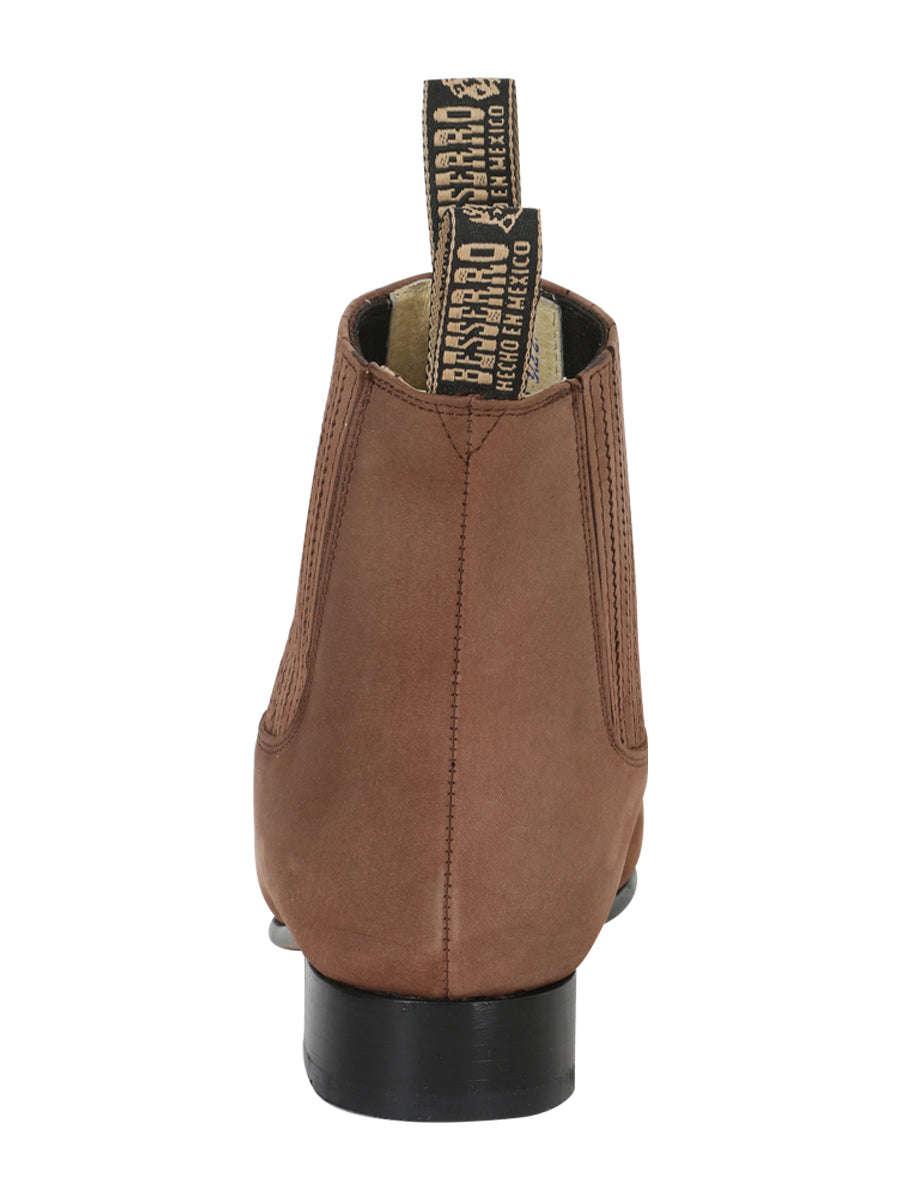 El Besserro Charro Men's Leather Cowboy Ankle Boot - Made in Mexico - Nubuck Camel 204 — view 3