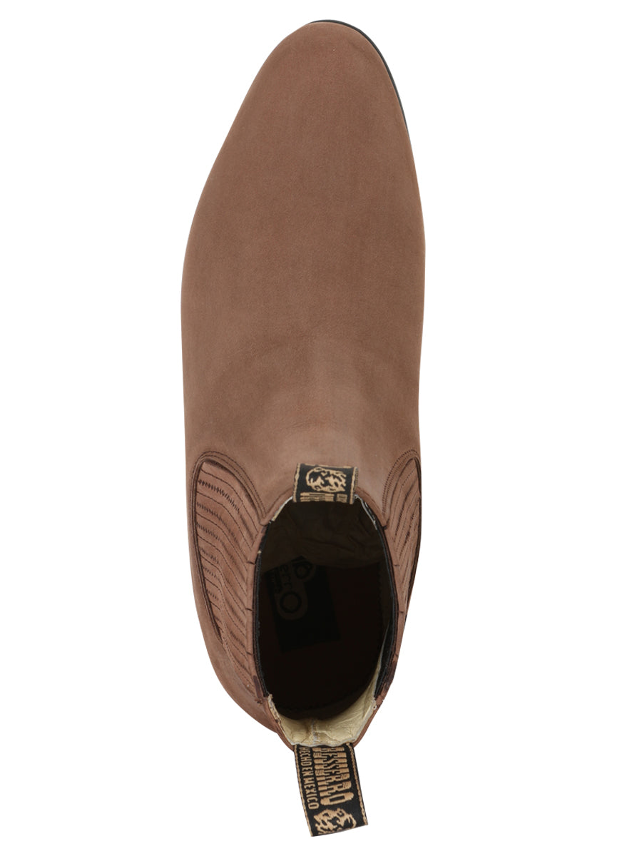 El Besserro Charro Men's Leather Cowboy Ankle Boot - Made in Mexico - Nubuck Camel 204 — view 4