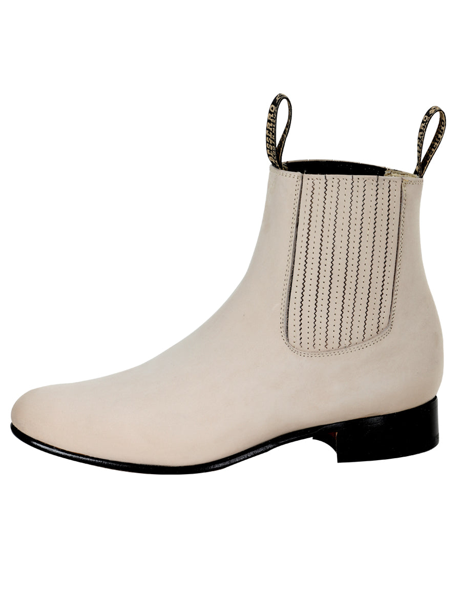 El Besserro Charro Men's Leather Cowboy Ankle Boot - Made in Mexico - Nubuck Bone 205 — view 2