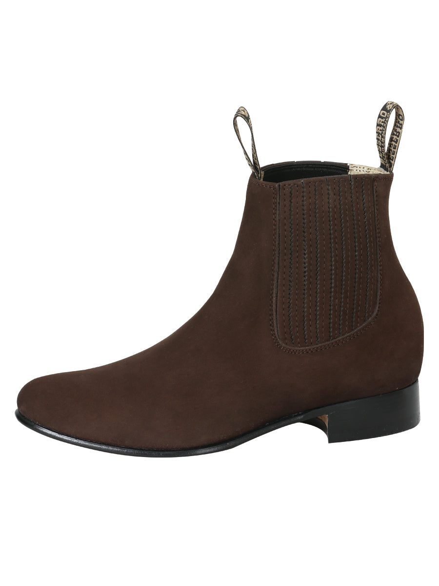 El Besserro Men's Leather Charro Ankle Boot - Made in Mexico - Dark Brown Nubuck 206 — view 2