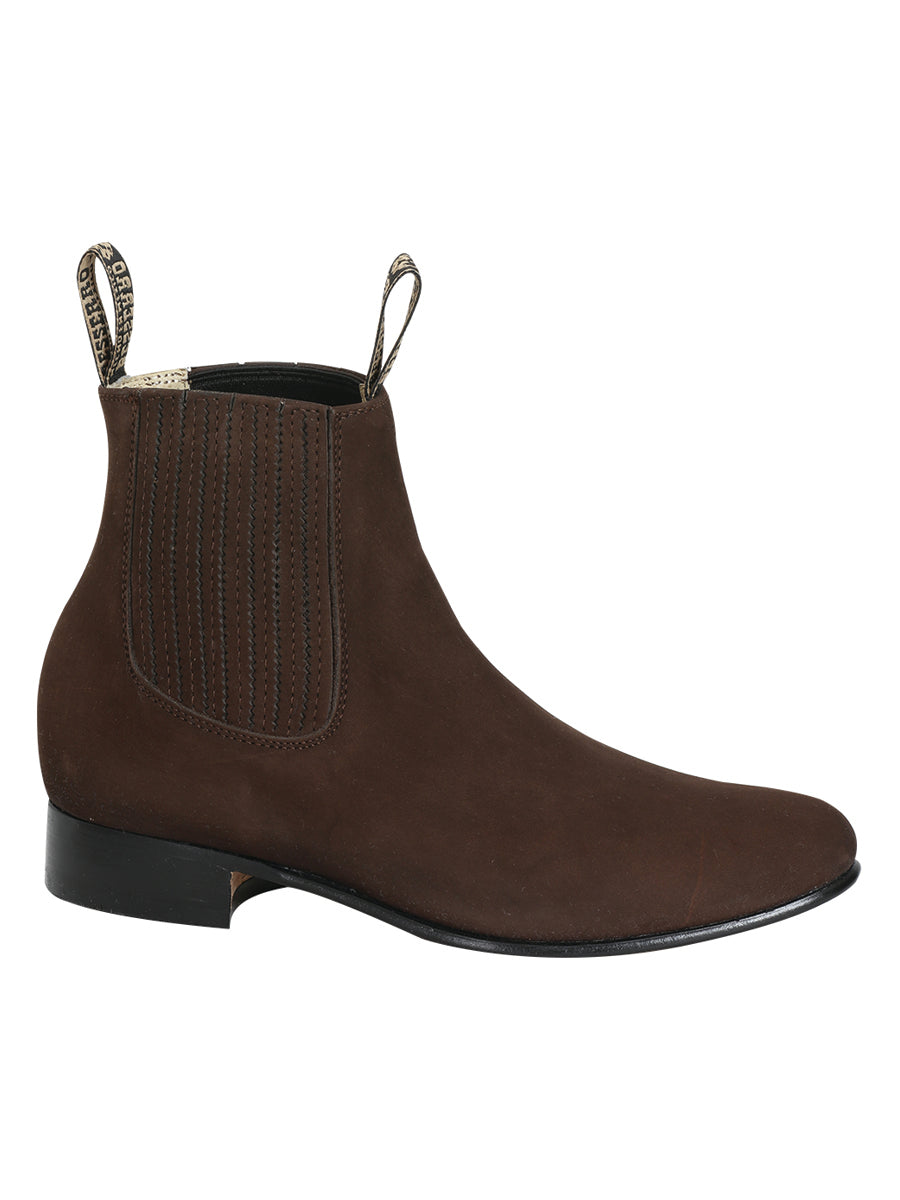 El Besserro Men's Leather Charro Ankle Boot - Made in Mexico - Dark Brown Nubuck 206 — view 3