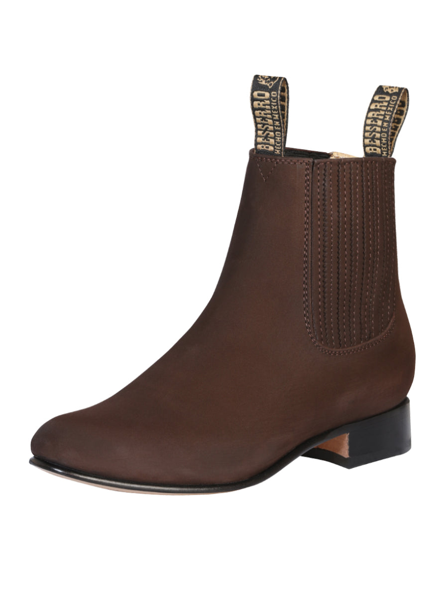 El Besserro Men's Leather Charro Ankle Boot - Made in Mexico - Dark Brown Nubuck 206