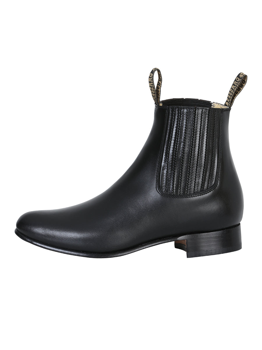 El Besserro Charro Men's Leather Cowboy Ankle Boot - Made in Mexico - Black 207 — view 3