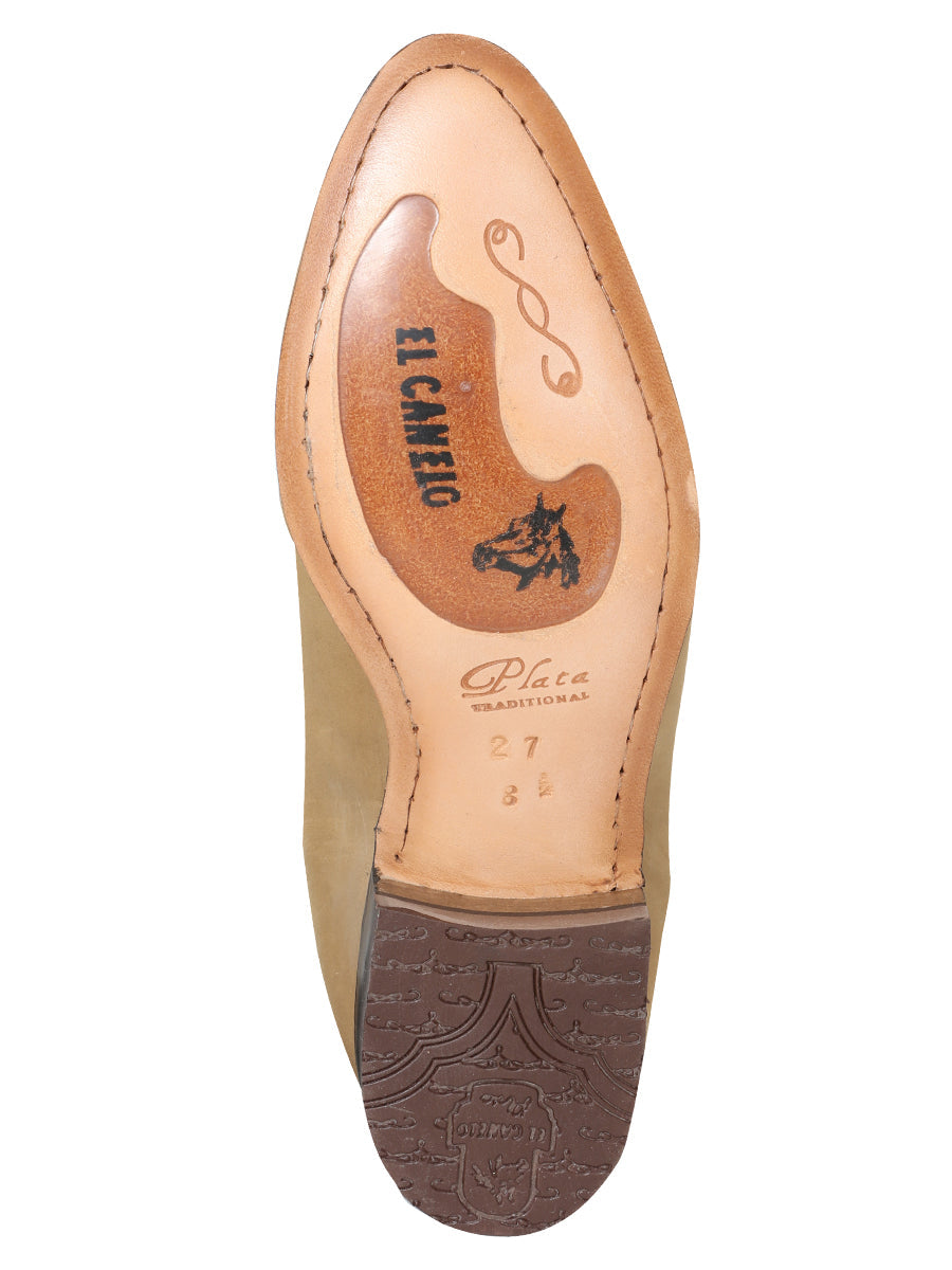 El Canelo "Plata" Men's Charro Ankle Cowboy Boot - Made in Mexico - Suede Atlas Sand 228 — view 8