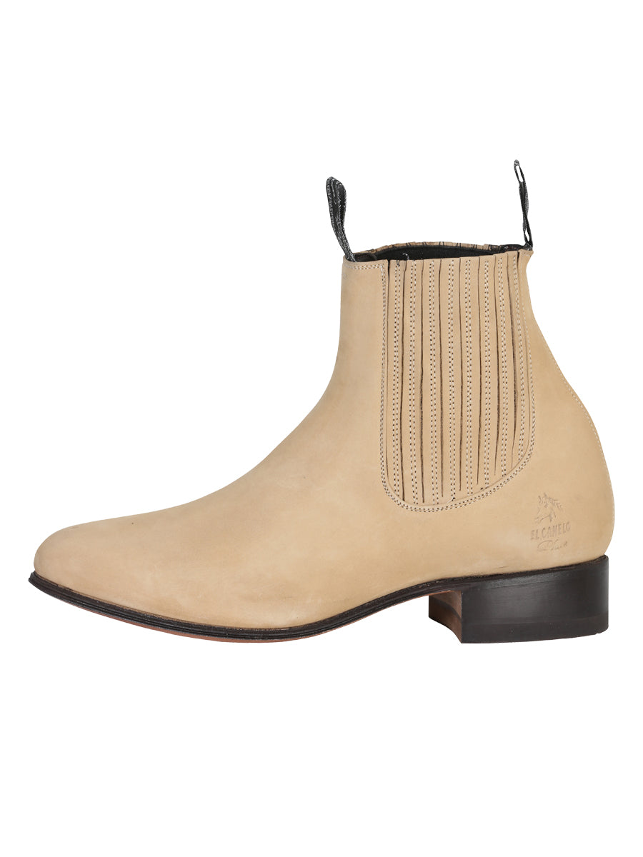 El Canelo "Plata" Men's Charro Ankle Cowboy Boot - Made in Mexico - Suede Atlas Sand 228 — view 3