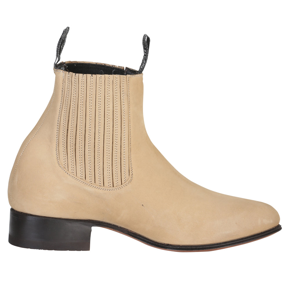 El Canelo "Plata" Men's Charro Ankle Cowboy Boot - Made in Mexico - Suede Atlas Sand 228 — view 4