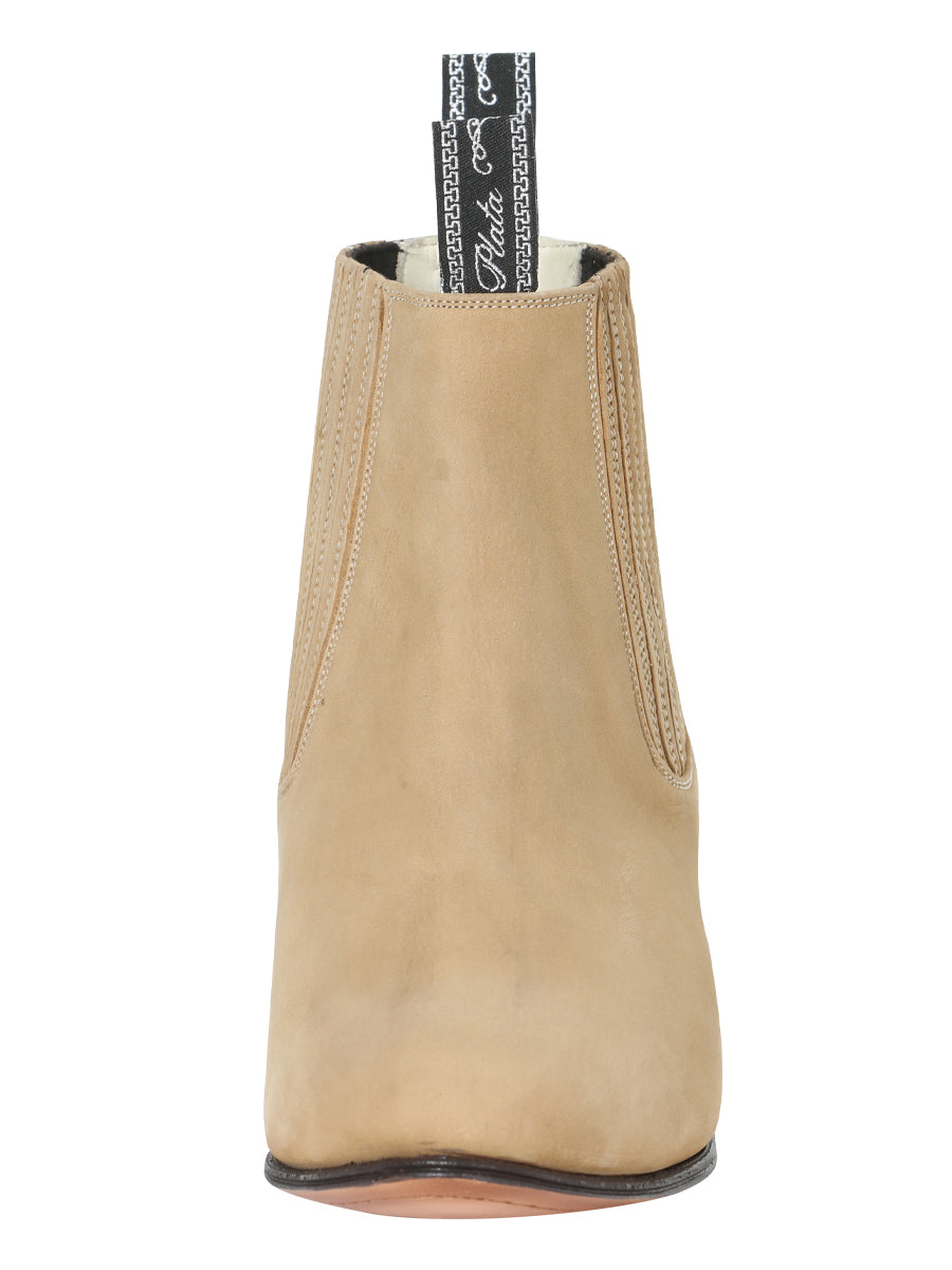 El Canelo "Plata" Men's Charro Ankle Cowboy Boot - Made in Mexico - Suede Atlas Sand 228 — view 5
