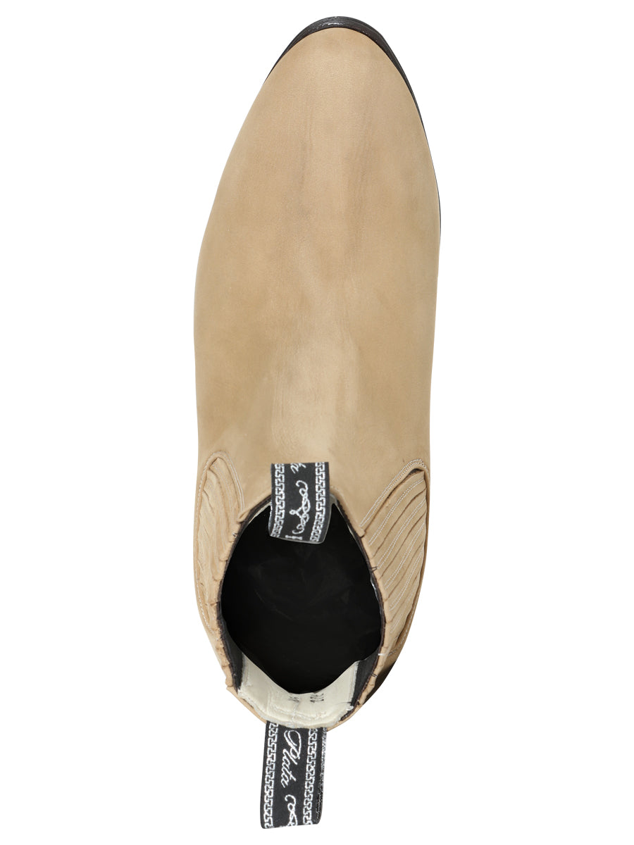 El Canelo "Plata" Men's Charro Ankle Cowboy Boot - Made in Mexico - Suede Atlas Sand 228 — view 7