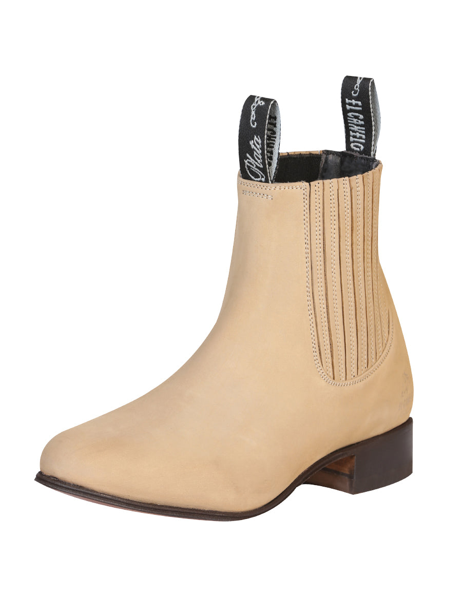 El Canelo "Plata" Men's Charro Ankle Cowboy Boot - Made in Mexico - Suede Atlas Sand 228