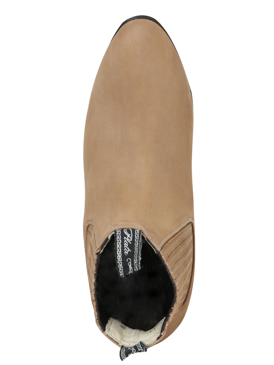 El Canelo "Plata" Men's Charro Ankle Cowboy Boot - Made in Mexico - Suede Beige 230 — view 2