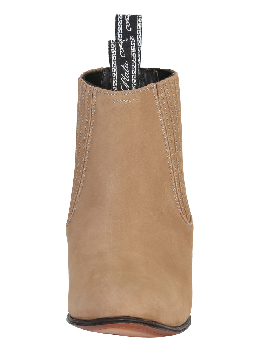 El Canelo "Plata" Men's Charro Ankle Cowboy Boot - Made in Mexico - Suede Beige 230 — view 4