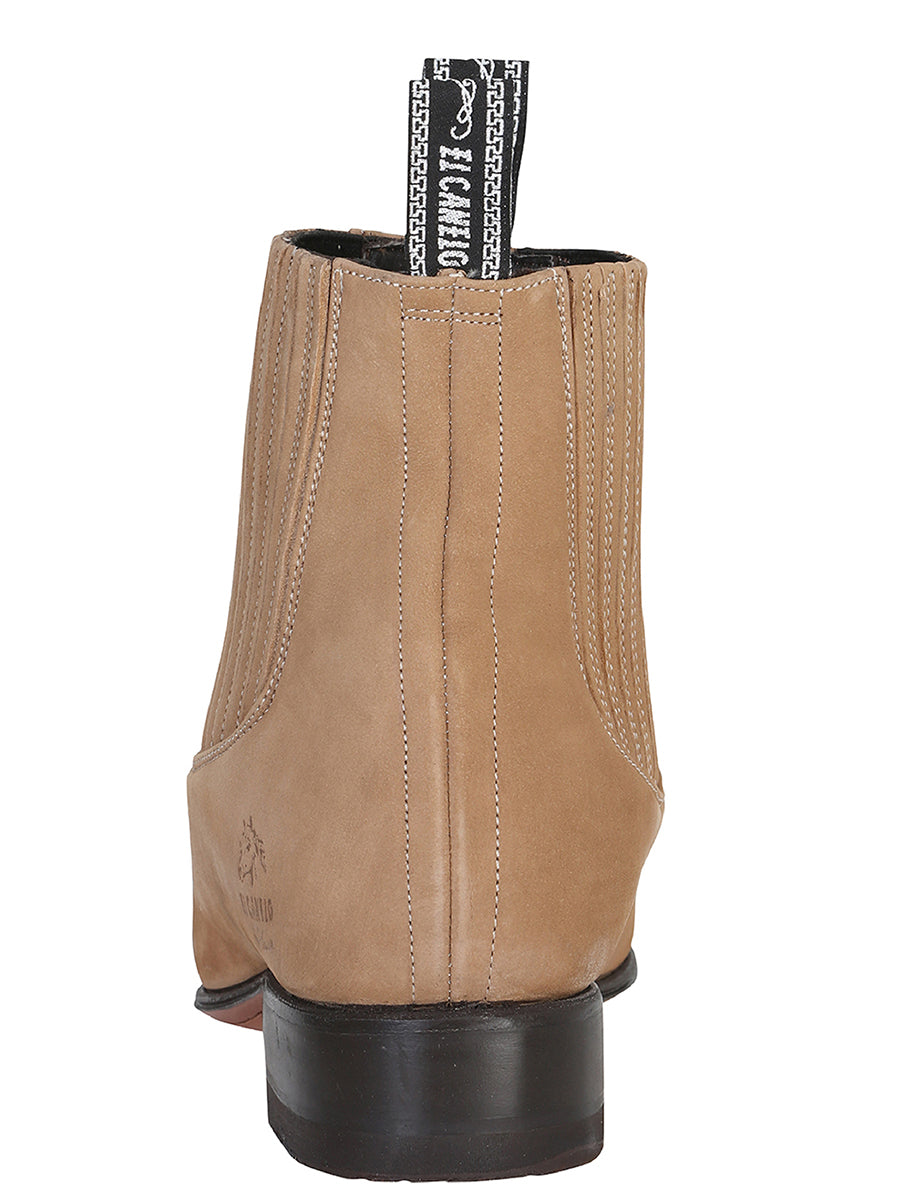 El Canelo "Plata" Men's Charro Ankle Cowboy Boot - Made in Mexico - Suede Beige 230 — view 5