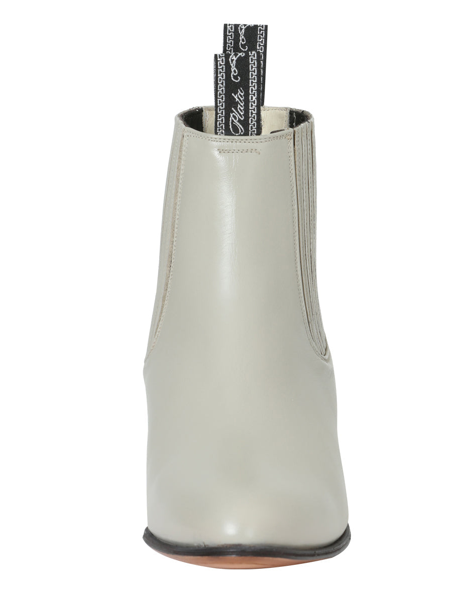 El Canelo "Plata" Men's Charro Ankle Cowboy Boot - Made in Mexico - Oyster White 233 — view 3