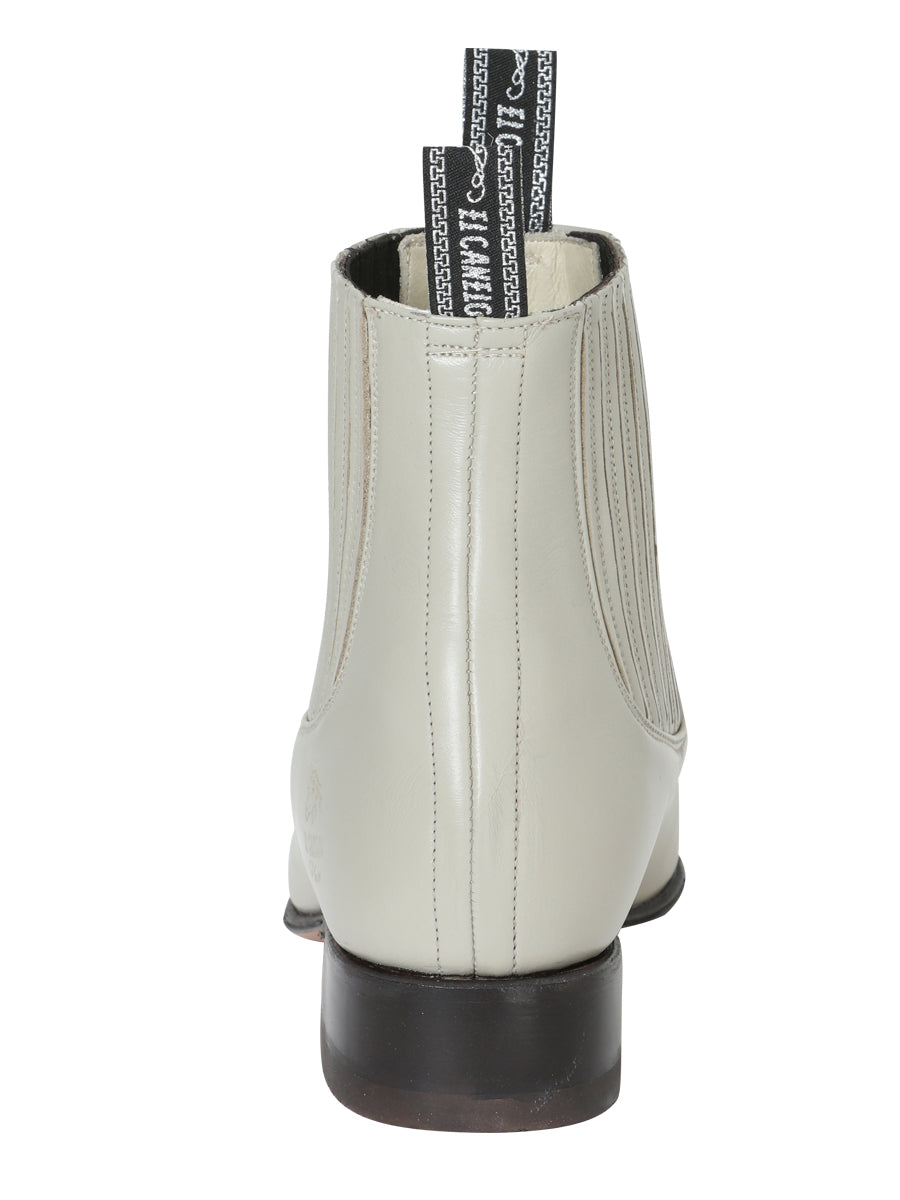 El Canelo "Plata" Men's Charro Ankle Cowboy Boot - Made in Mexico - Oyster White 233 — view 4
