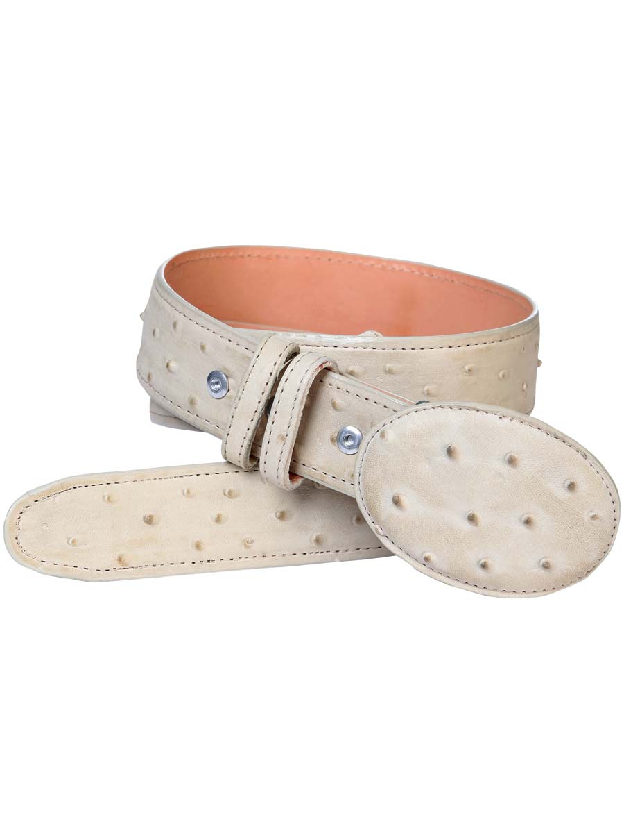 Men's Leather Cowboy Western Belt - Imitation Ostrich Bone White Style #700 — view 2