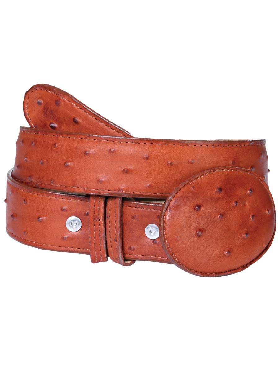 Men's Leather Cowboy Western Belt - Imitation Ostrich - Cognac 703 — view 2