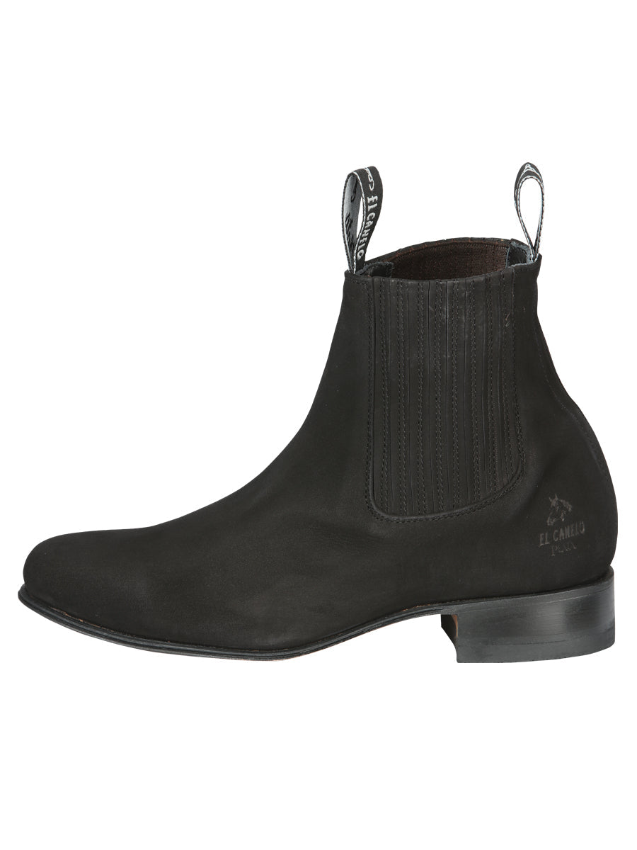 El Canelo "Plata" Men's Charro Ankle Cowboy Boot - Made in Mexico - Suede Black 3663 — view 2