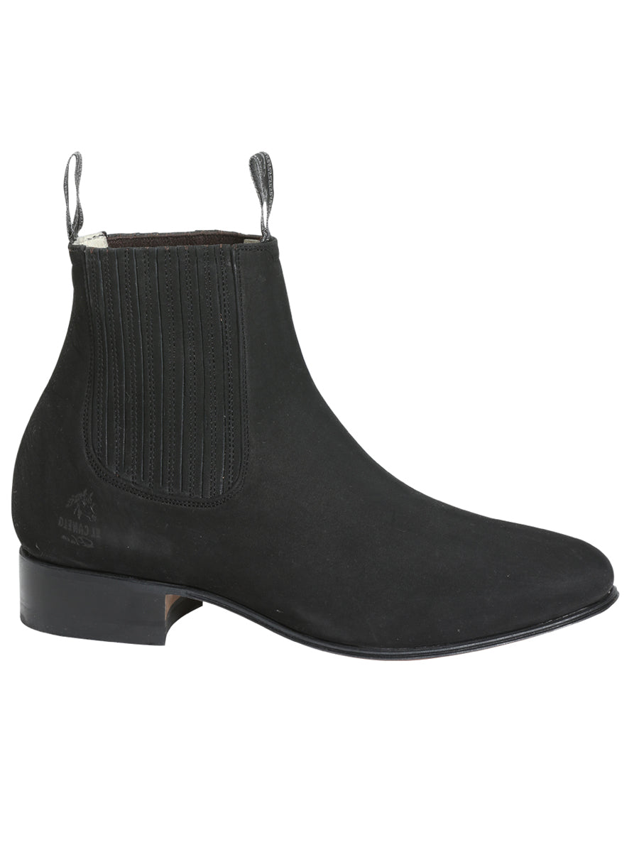 El Canelo "Plata" Men's Charro Ankle Cowboy Boot - Made in Mexico - Suede Black 3663 — view 3