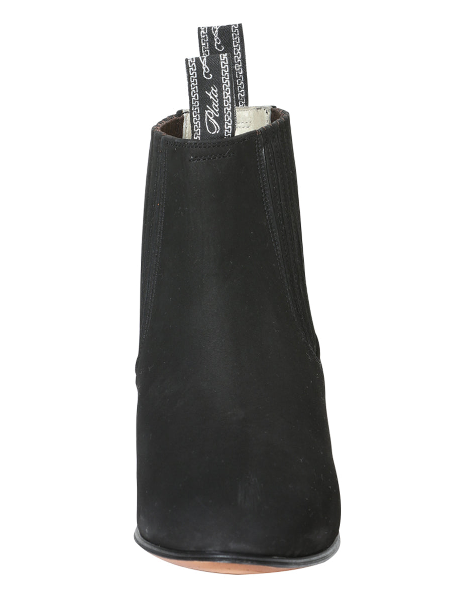 El Canelo "Plata" Men's Charro Ankle Cowboy Boot - Made in Mexico - Suede Black 3663 — view 4