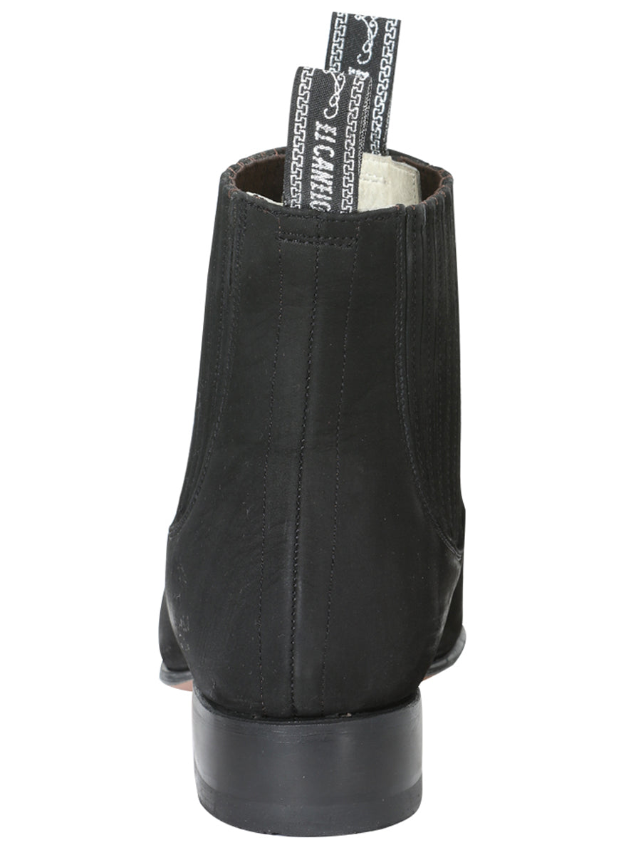 El Canelo "Plata" Men's Charro Ankle Cowboy Boot - Made in Mexico - Suede Black 3663 — view 5