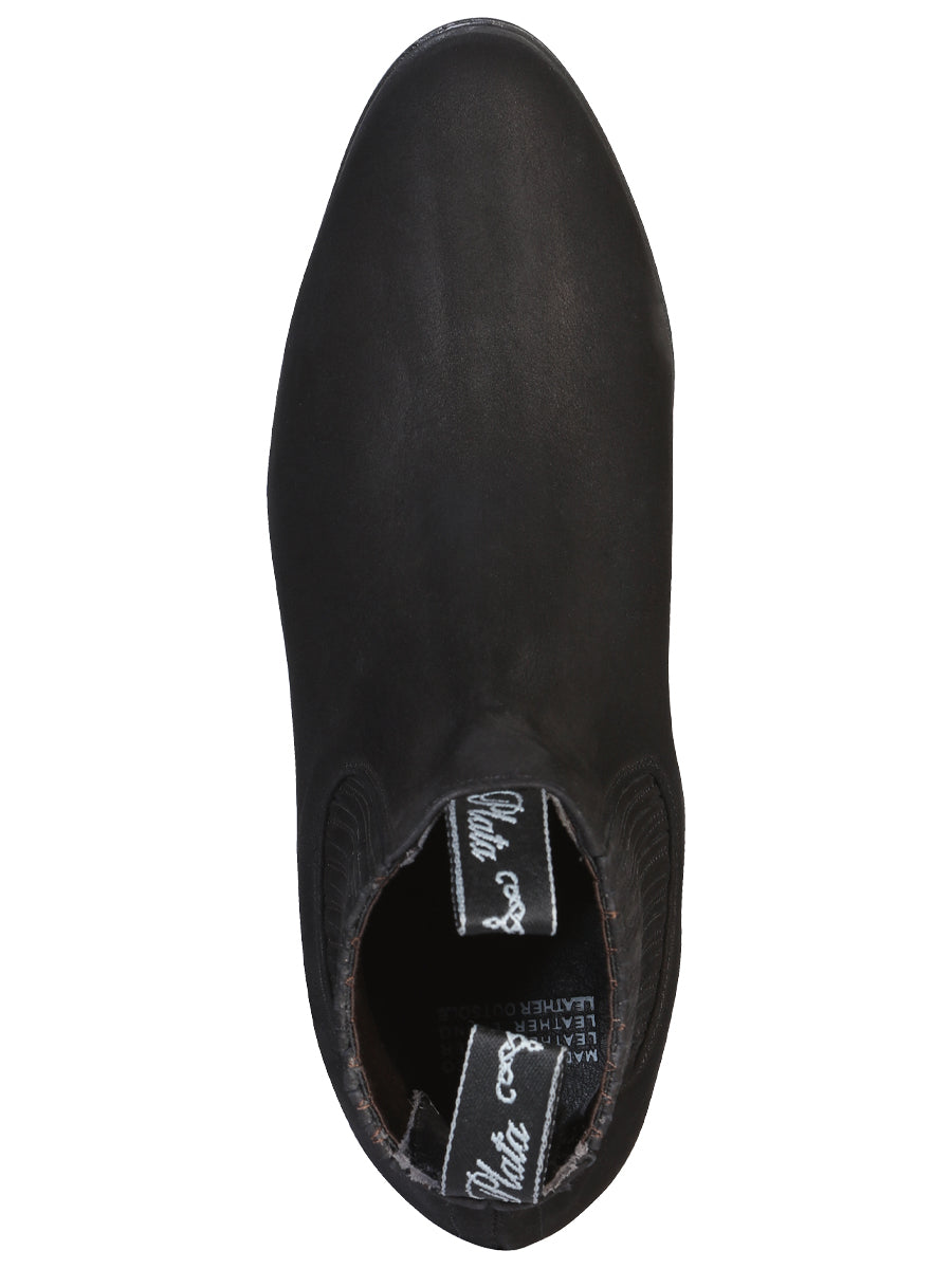 El Canelo "Plata" Men's Charro Ankle Cowboy Boot - Made in Mexico - Suede Black 3663 — view 6