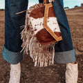 The Dallas Fringe Cowhide Leather Tooled Purse