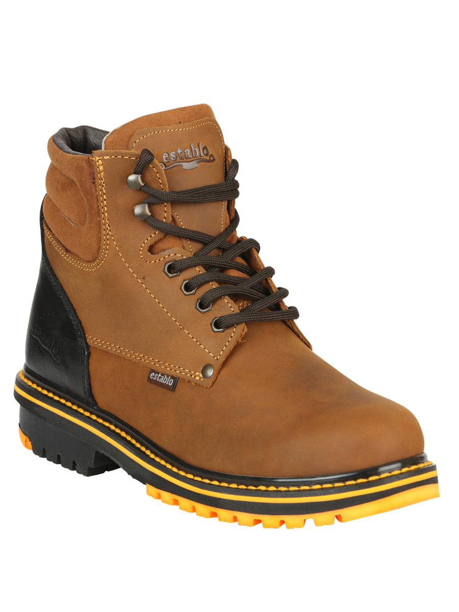 ESTABLO Men’s Leather Lace-Up Ankle Work Boot - Made in Mexico - Mango/Black 13359 — view 2