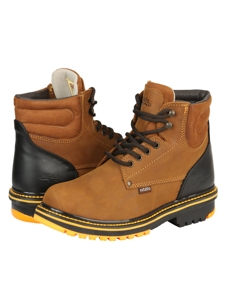 ESTABLO Men’s Leather Lace-Up Ankle Work Boot - Made in Mexico - Mango/Black 13359 — view 3