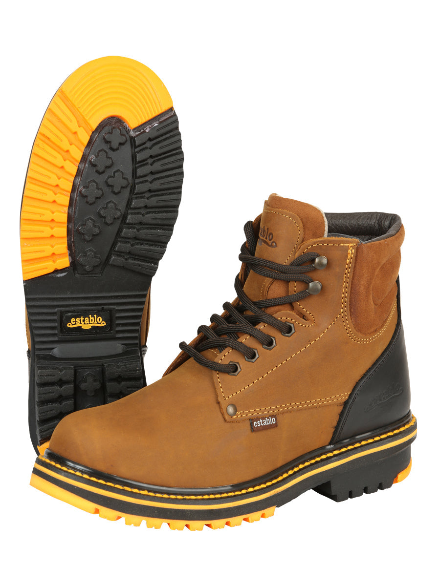 ESTABLO Men’s Leather Lace-Up Ankle Work Boot - Made in Mexico - Mango/Black 13359 — view 4
