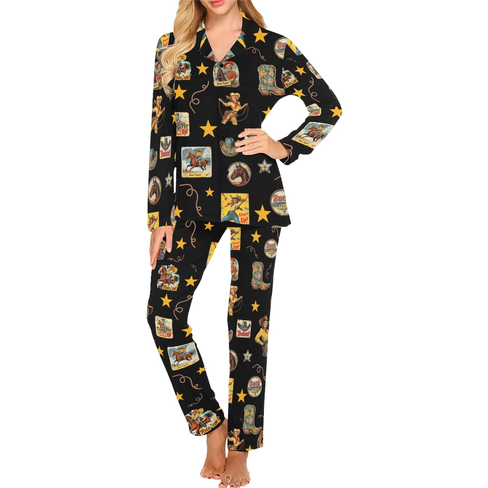 Baha Ranch Vintage Cowgirl Collage Western Pajama Set by Baha Ranch Western Wear