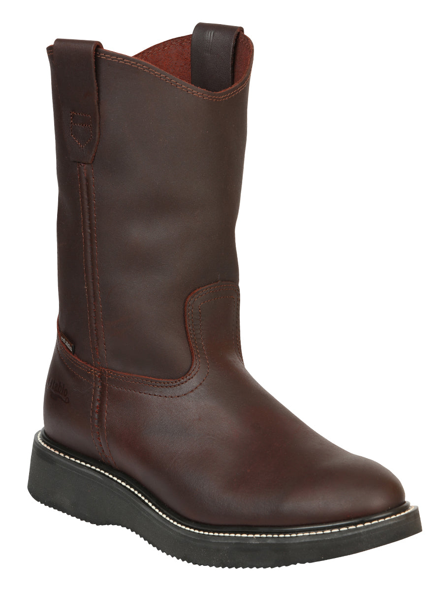 ESTABLO Men’s Leather Work Boot - Made in Mexico- Grasso Vino 24962 — view 2