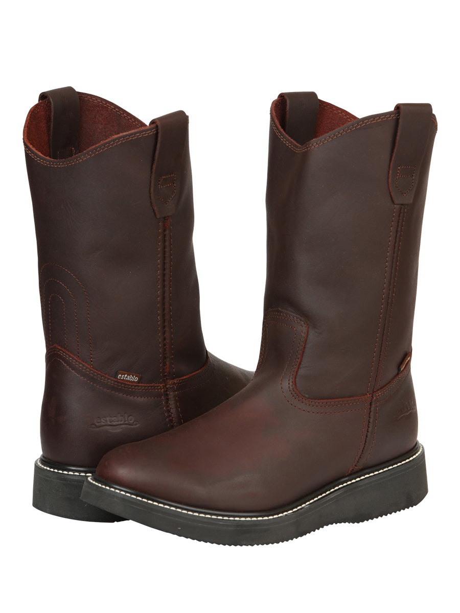 ESTABLO Men’s Leather Work Boot - Made in Mexico- Grasso Vino 24962 — view 3