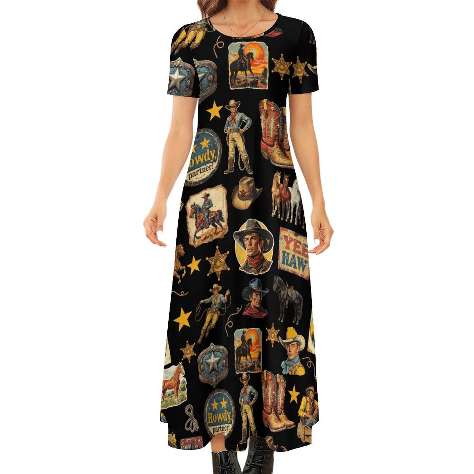 Baha Ranch Vintage Cowboy Collage Western Dress by Baha Ranch Western Wear - product image 2