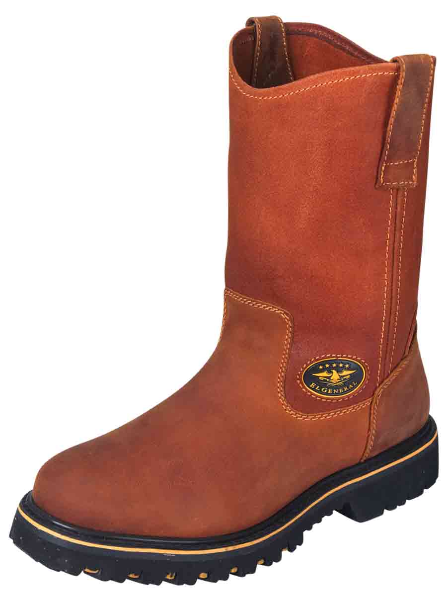 El General Men’s Leather Work Boot with Steel Toe - Made in Mexico - Crazy Miel Honey 31329