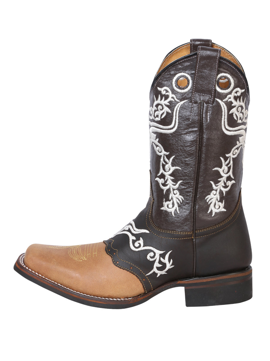 El General Men's Leather Western Cowboy Boot - Made in Mexico- Crazy Honey/Dark Brown 33316 — view 2