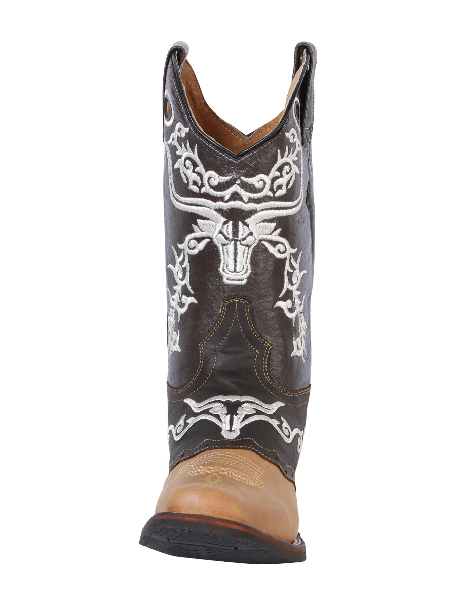 El General Men's Leather Western Cowboy Boot - Made in Mexico- Crazy Honey/Dark Brown 33316 — view 3