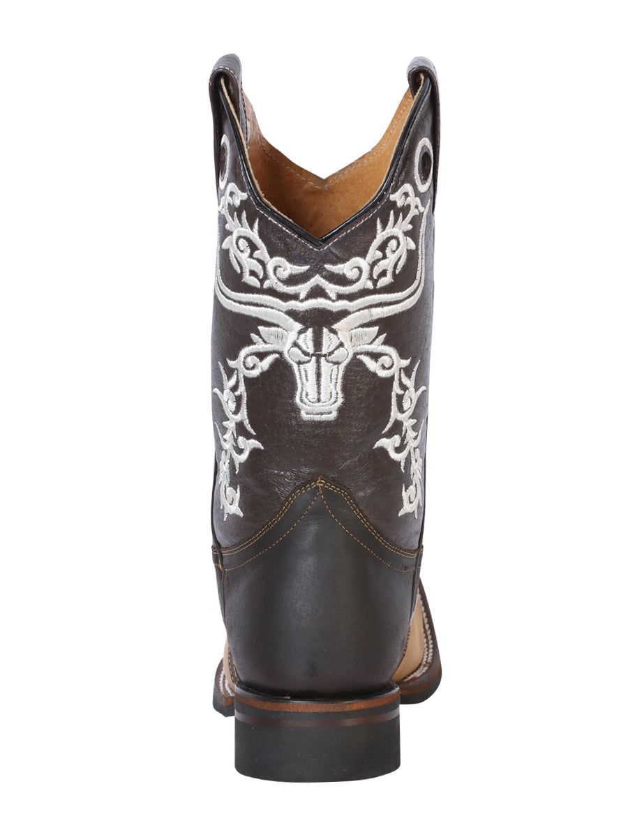 El General Men's Leather Western Cowboy Boot - Made in Mexico- Crazy Honey/Dark Brown 33316 — view 4