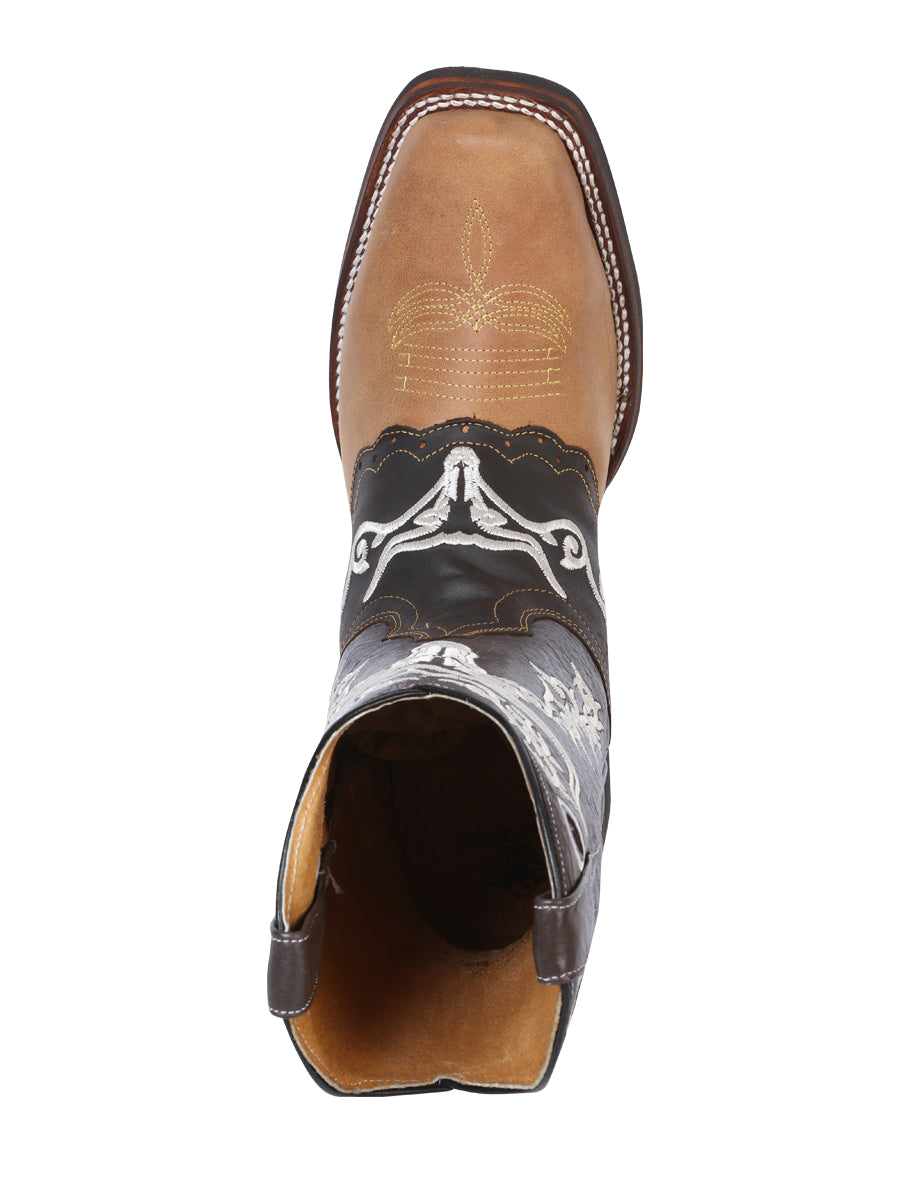 El General Men's Leather Western Cowboy Boot - Made in Mexico- Crazy Honey/Dark Brown 33316 — view 5