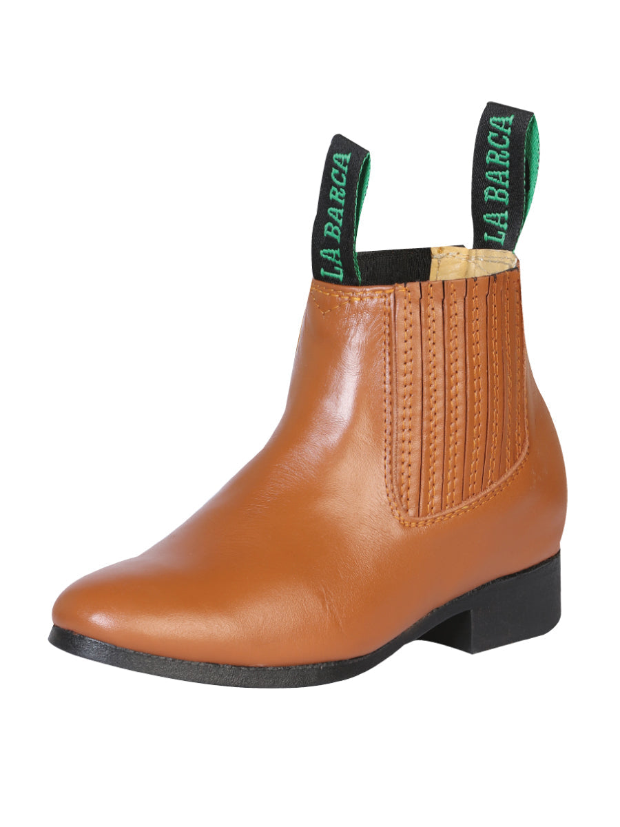 La Barca Kids Charro Leather Ankle Cowboy Boot- Honey 33333