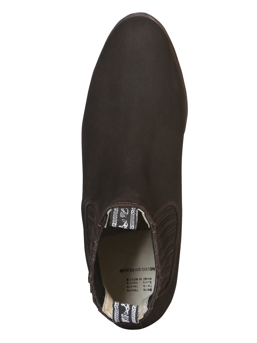 El Canelo "Plata" Men's Charro Ankle Cowboy Boot - Made in Mexico - Nubuck Brown 34291 — view 2