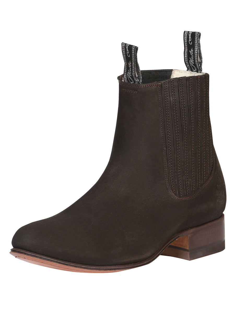 El Canelo "Plata" Men's Charro Ankle Cowboy Boot - Made in Mexico - Nubuck Brown 34291
