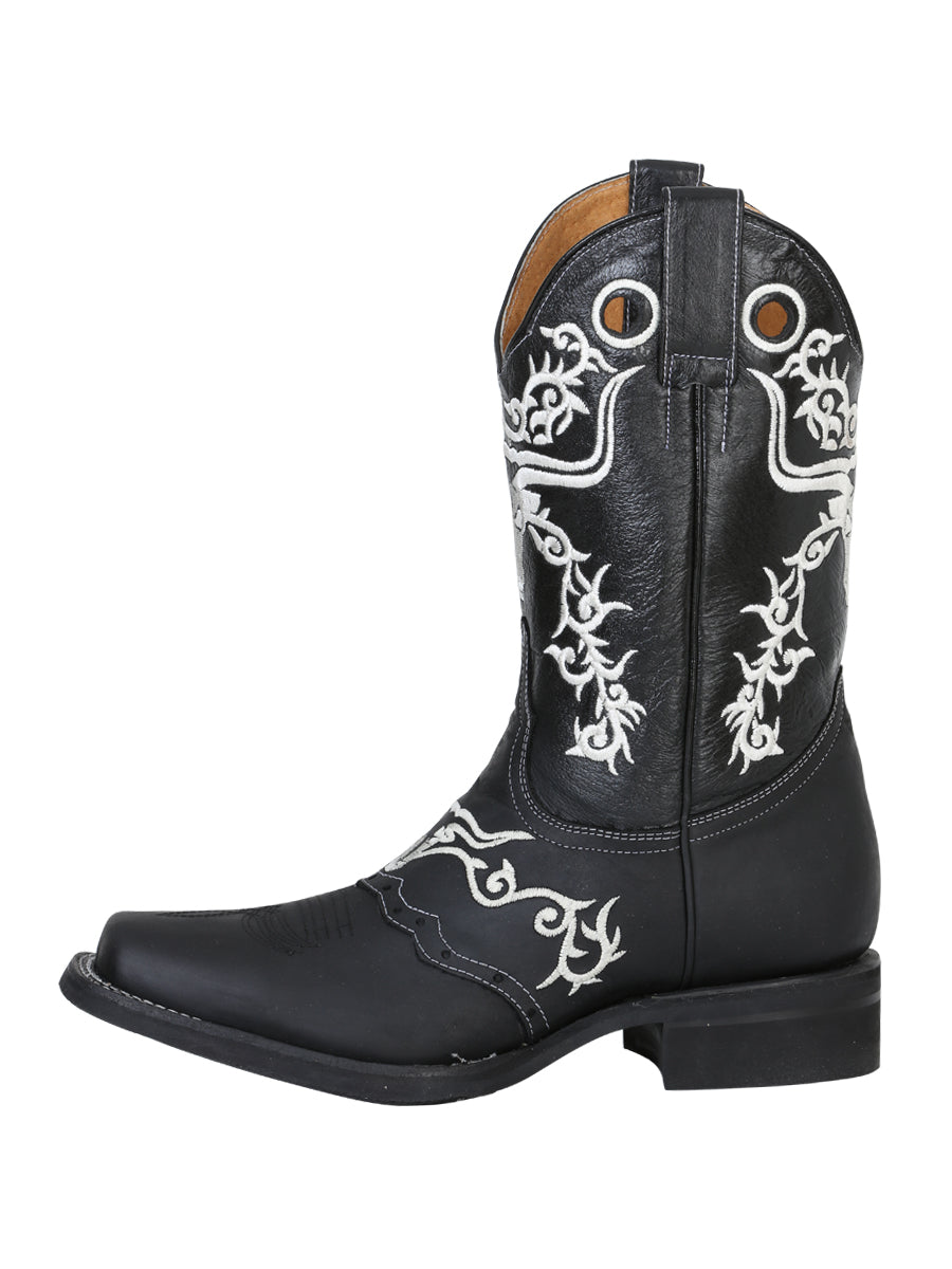 El General Men's Leather Western Cowboy Boot - Made in Mexico - Crazy Black ID#34313 — view 2