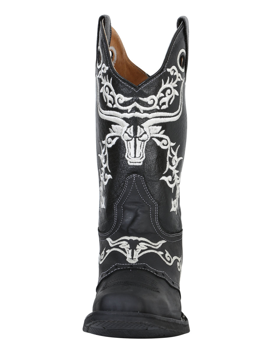 El General Men's Leather Western Cowboy Boot - Made in Mexico - Crazy Black ID#34313 — view 3