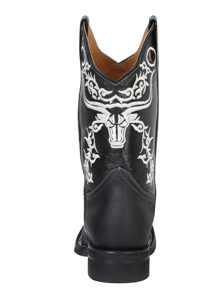 El General Men's Leather Western Cowboy Boot - Made in Mexico - Crazy Black ID#34313 — view 4