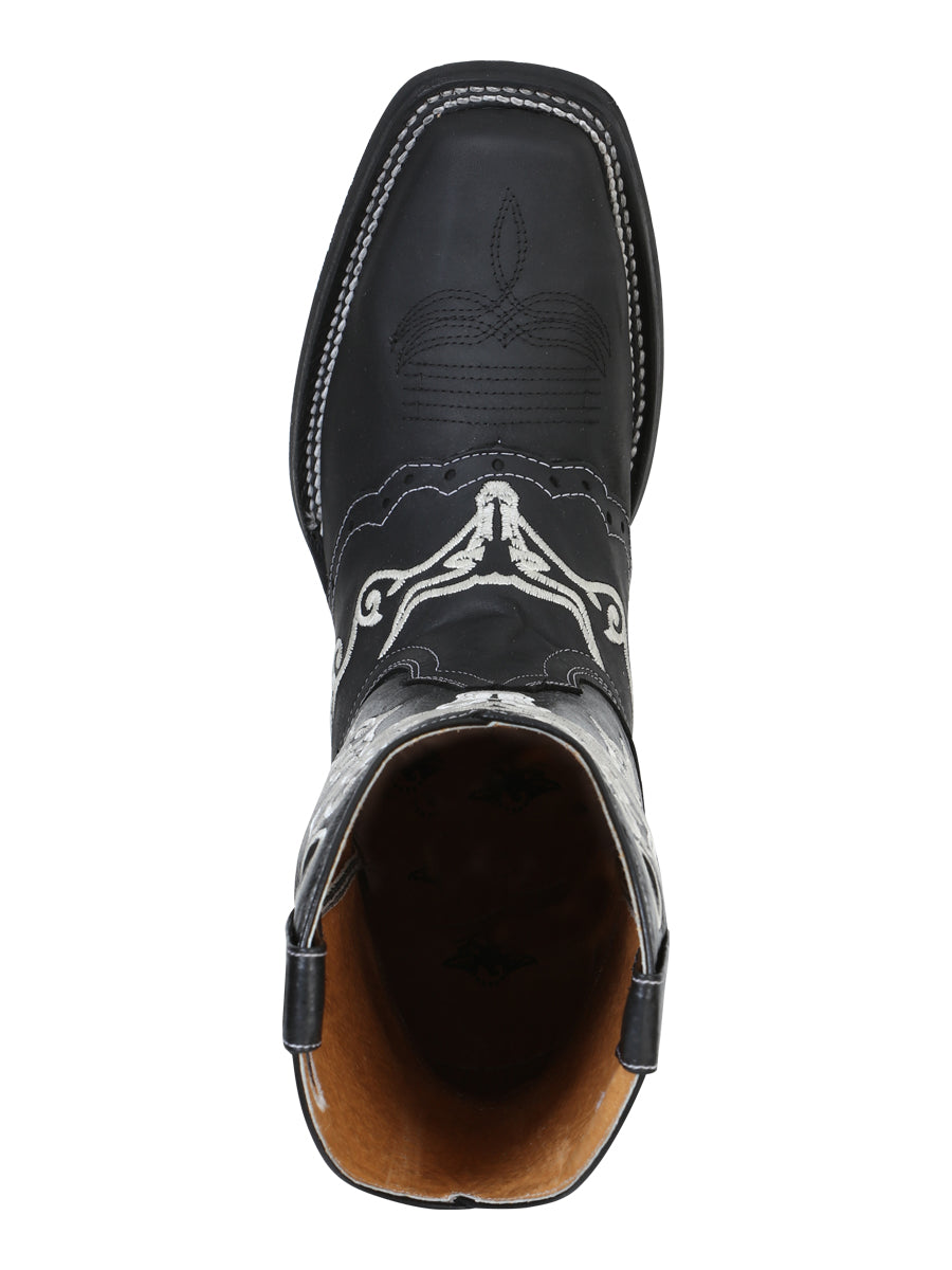 El General Men's Leather Western Cowboy Boot - Made in Mexico - Crazy Black ID#34313 — view 5