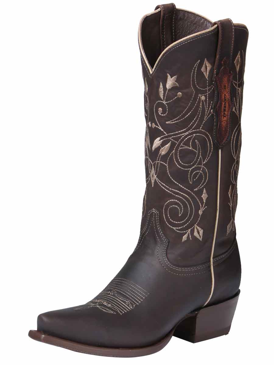 El General Women’s Leather Cowgirl Boots - Made in Mexico - Chocolate 34511