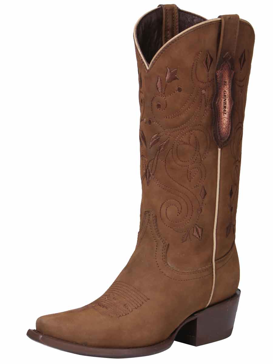 El General Women’s Leather Cowgirl Boots - Made in Mexico - Nubuck Camel 34513